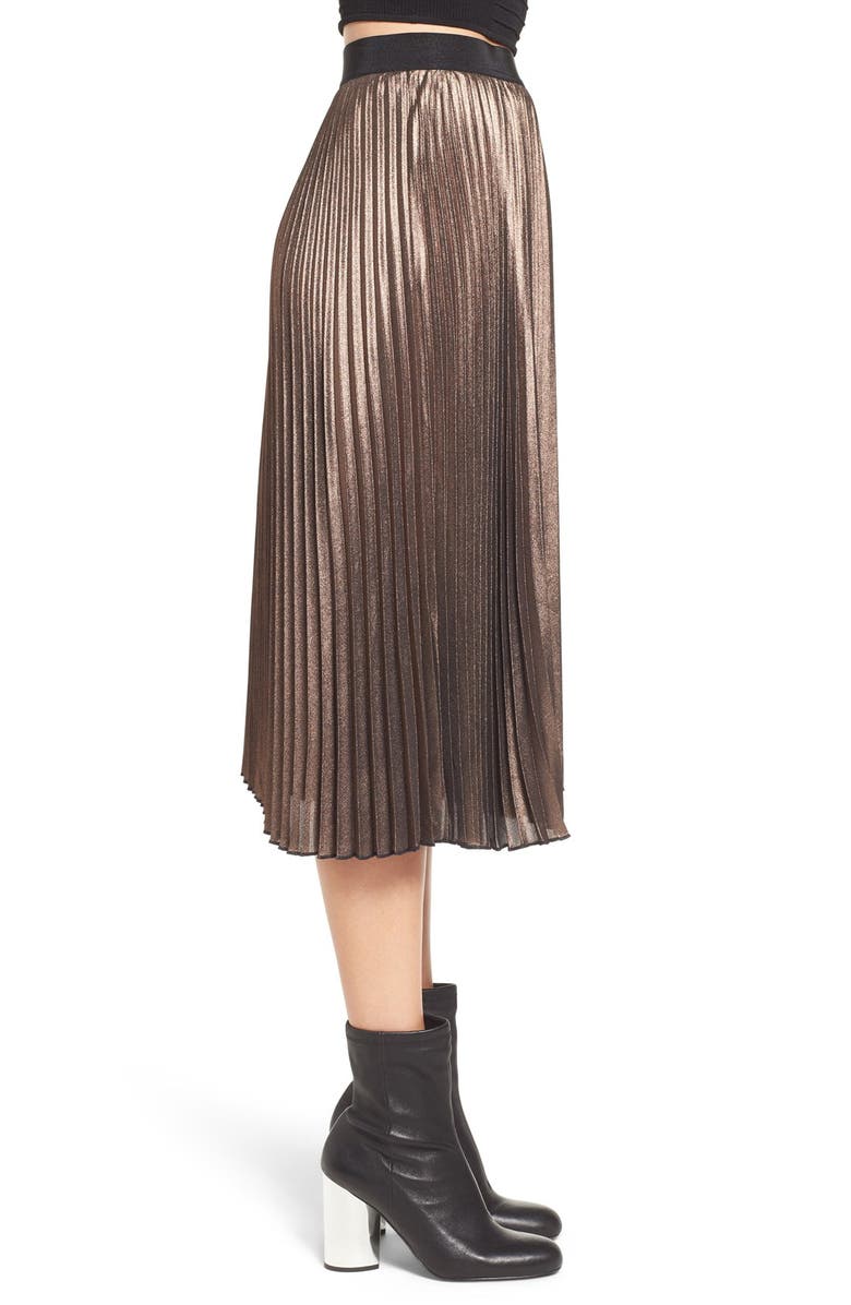 Leith Metallic Pleated Midi Skirt, Alternate, color,