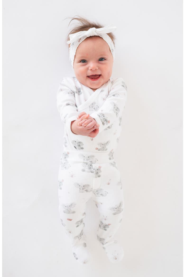 Elephant Print Organic Cotton Wrap Bodysuit & Footed Pants Set, Alternate, color, BABY ELEPHANT
