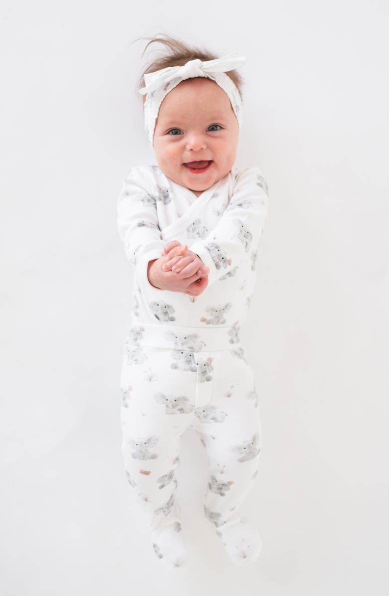 L'ovedbaby Elephant Print Organic Cotton Wrap Bodysuit & Footed Pants Set, Alternate, color, Baby Elephant