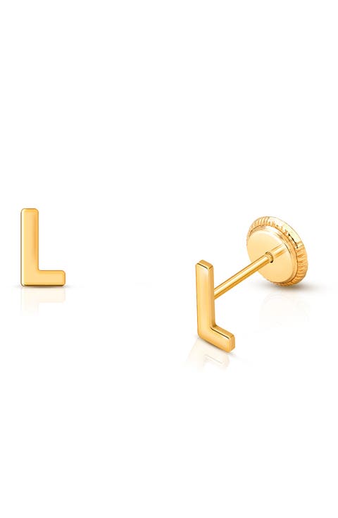 14K Gold Initial Studs Screw Back Earrings
