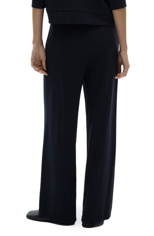 Mango Tie Waist Wide Leg Pants In Dark Navy