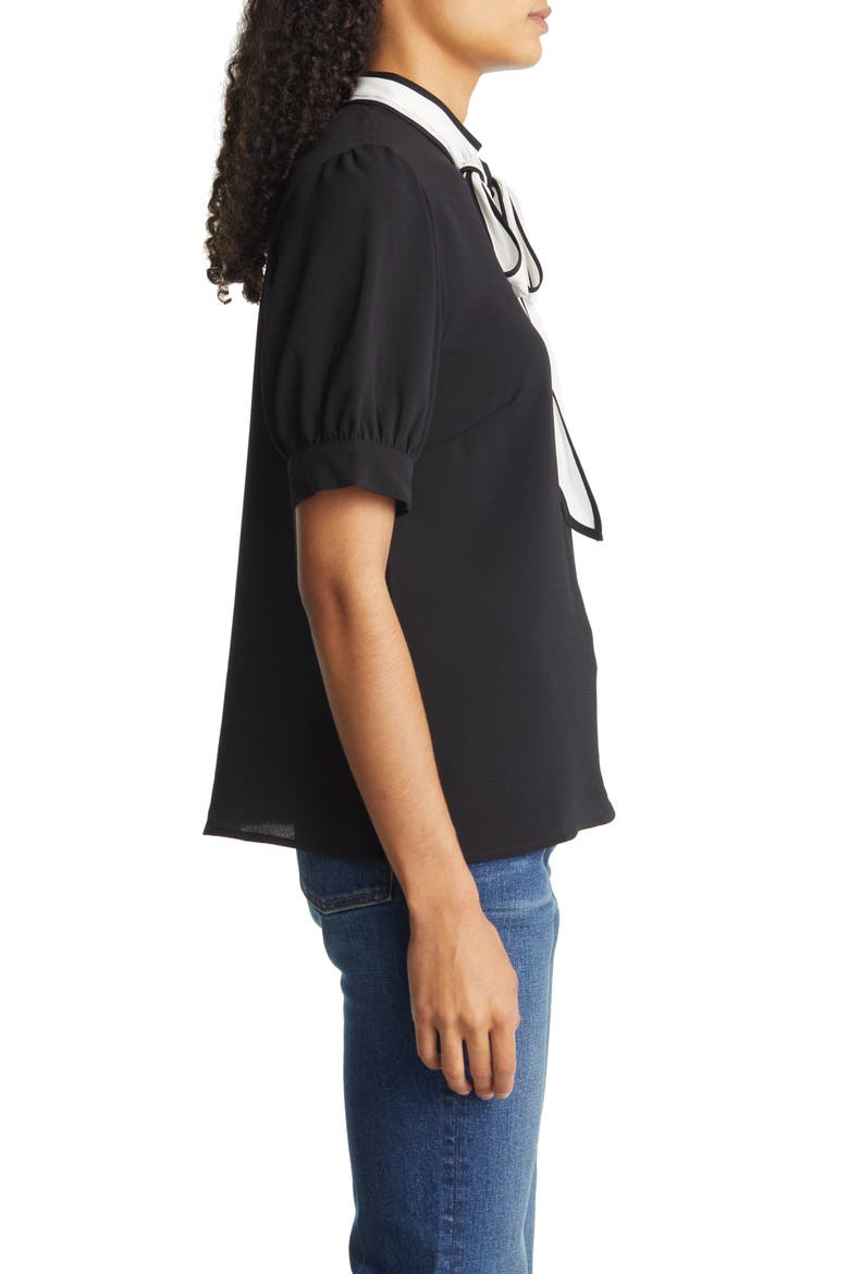 Tie Neck Puff Sleeve Blouse, Alternate, color, RICH BLACK