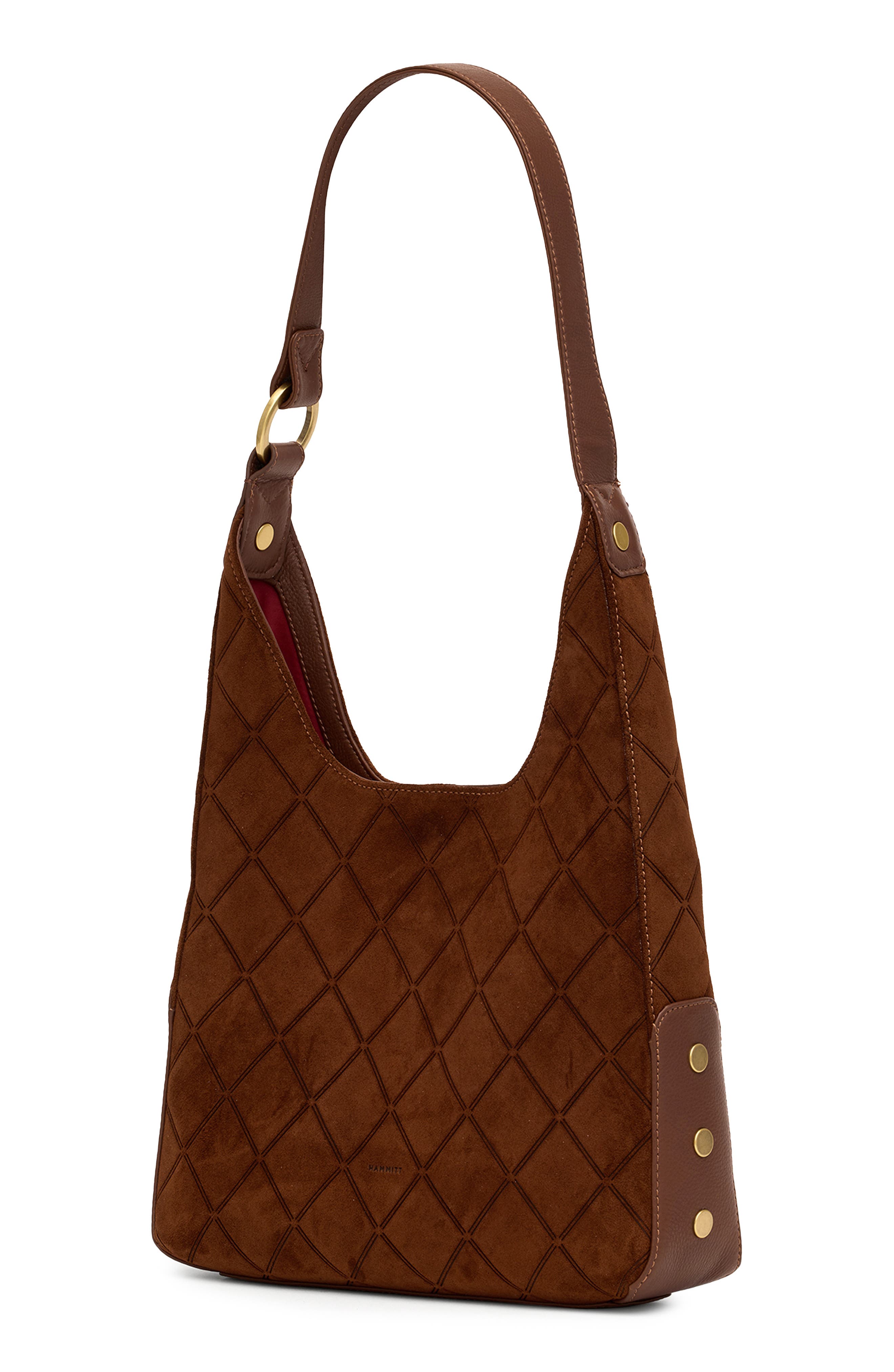 HAMMITT Medium Tim Leather Shoulder Bag, Alternate, color, Chocolate Diamond Suede/Gold
