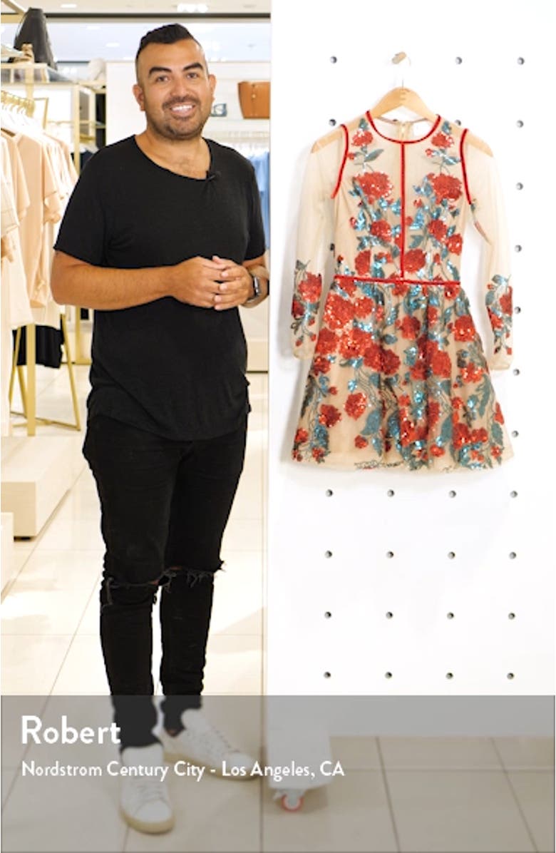 Rafaella Floral Sequin Long Sleeve Minidress, sales video thumbnail