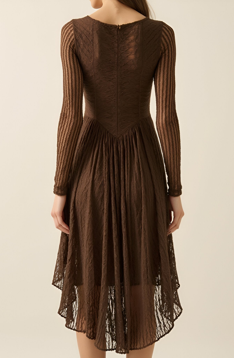 Modenaire Mixed-Lace Paneled Boat-Neck Drop-Waist Midi Dress, Alternate, color, 