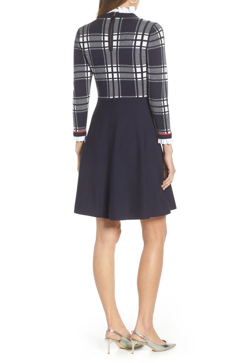 Plaid Bodice Long Sleeve Sweater Dress, Alternate, color, NAVY PLAID