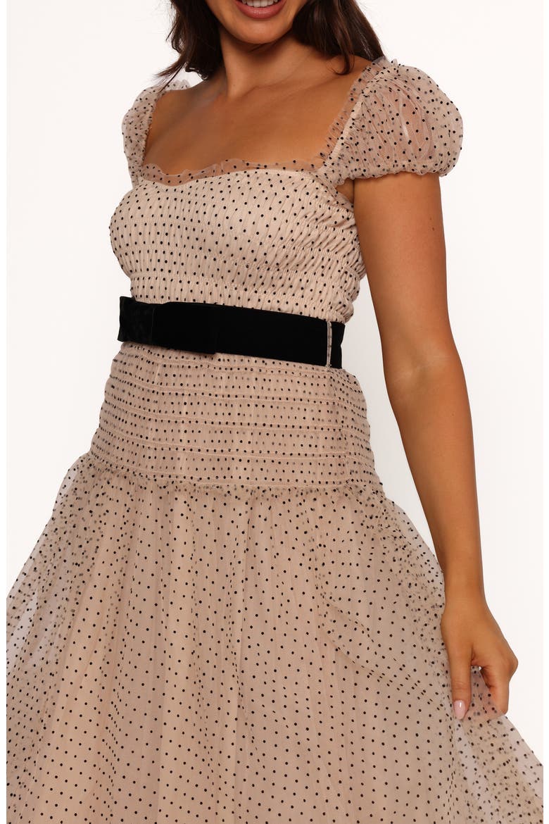 Bryn Polka Dot Belted Puff Sleeve Maxi Dress, Alternate, color, BEIGE