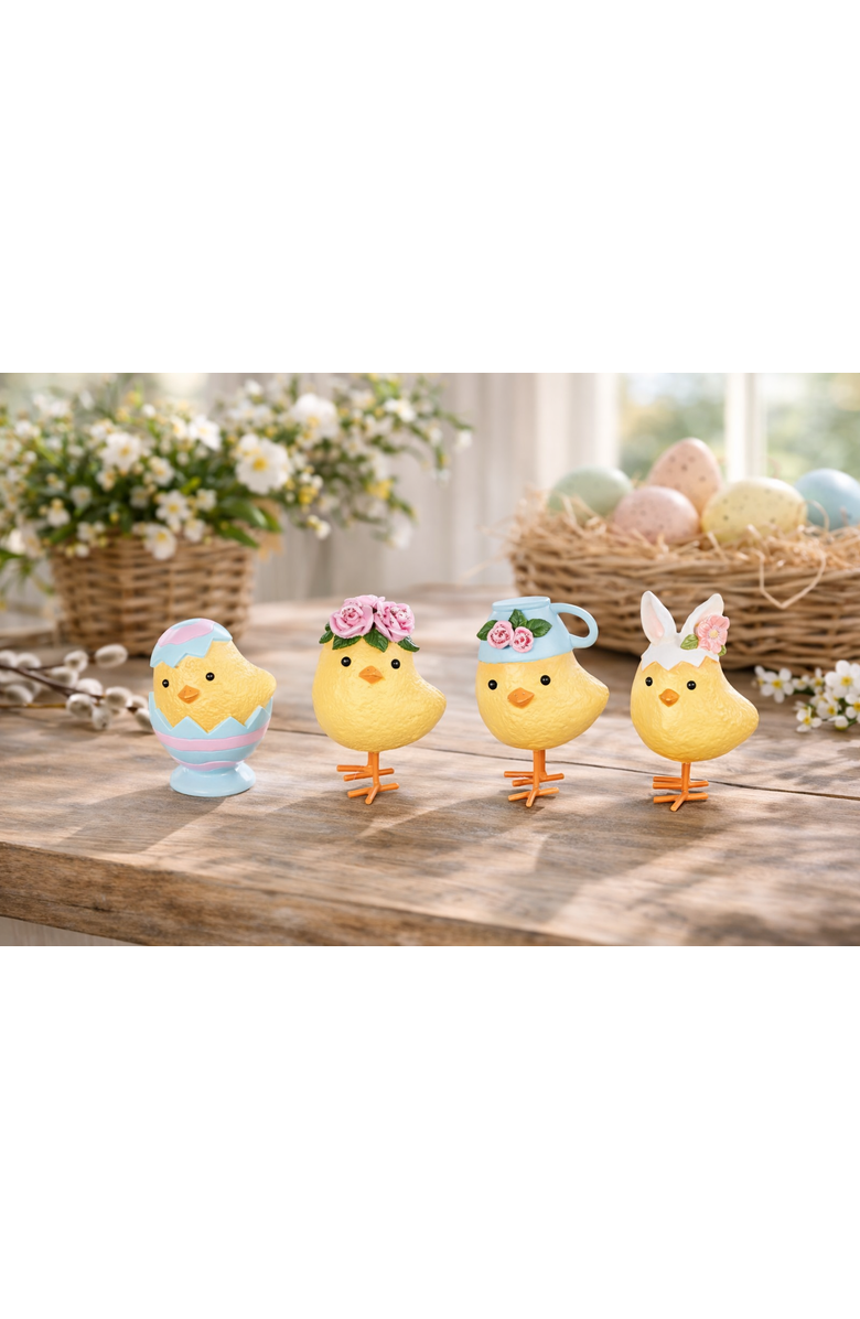 Gallerie II Yellow Easter Chicks Wearing Egg Hats Small Decorative Figurines Set of 4, Alternate, color, Yellow