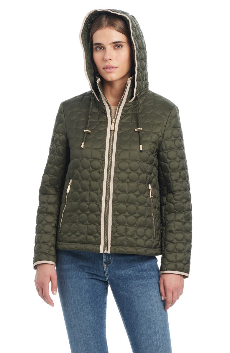 Kate Spade New York water resistant hooded quilted jacket, Alternate, color, New Dark Olive