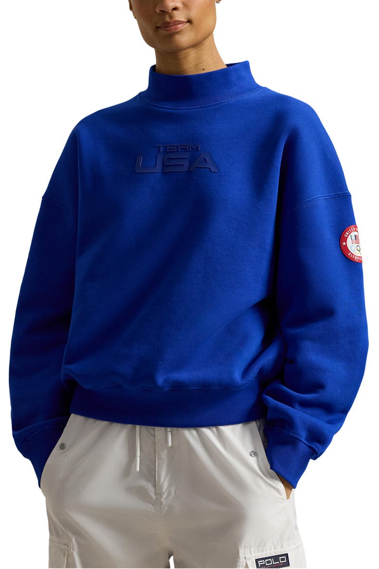 Team USA Fleece Mock Neck Sweatshirt, Main, color, SAPPHIRE STAR
