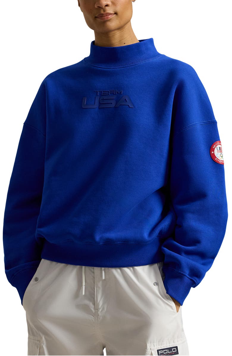 Polo Ralph Lauren Team USA Fleece Mock Neck Sweatshirt, Main, color, Sapphire Star