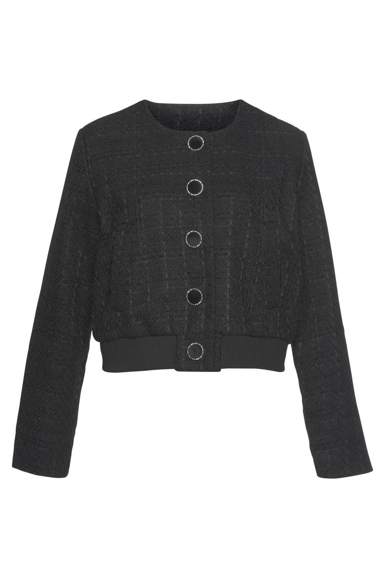 Round Neckline Tweed Jacket, Alternate, color, Black