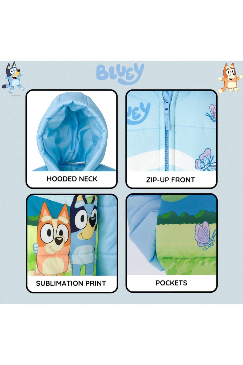 Hooded Zip-Up Puffer Jacket, Alternate, color, Bluey Bingo Sky Blue