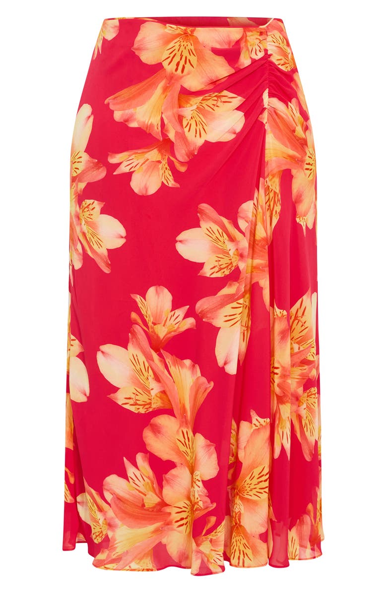 City Chic Soiree Print Ruched Maxi Skirt, Alternate, color, Fuchsia Lily