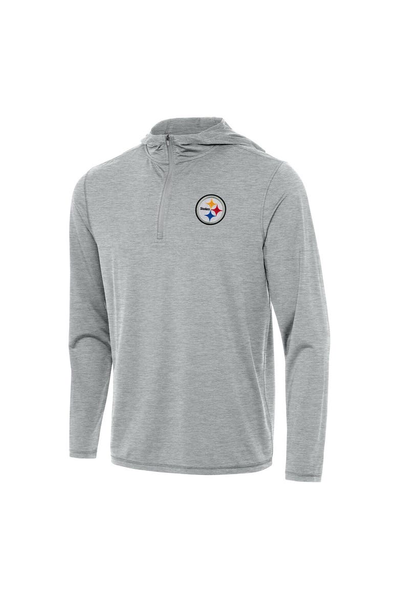 Men's Antigua Heather Gray Pittsburgh Steelers  Tidy Quarter-Zip Pullover Hoodie, Alternate, color, Heather Gray