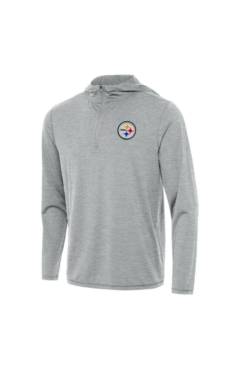 ANTIGUA Men's Antigua Heather Gray Pittsburgh Steelers Tidy Quarter-Zip Pullover Hoodie, Alternate, color, Heather Gray