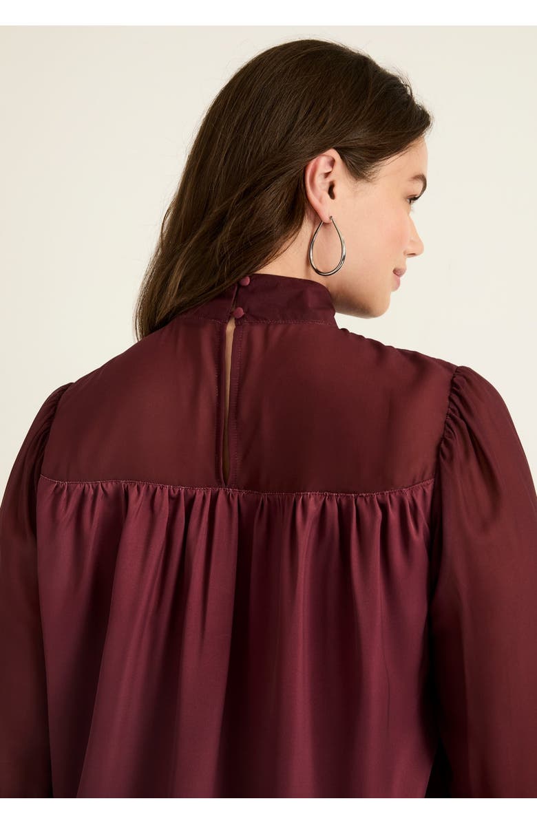 June + Vie Satin Mockneck Blouse, Alternate, color, Maroon Banner