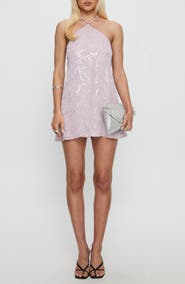 Princess Polly Cassy Floral Sequin Halter Minidress