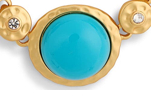 Kenneth Jay Lane Crystal & Turquoise Resin Station Necklace In Satin Gold