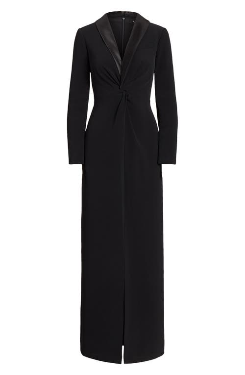 Ralph Lauren Lauren  Zeenai Long Sleeve Tuxedo Sheath Gown In Black