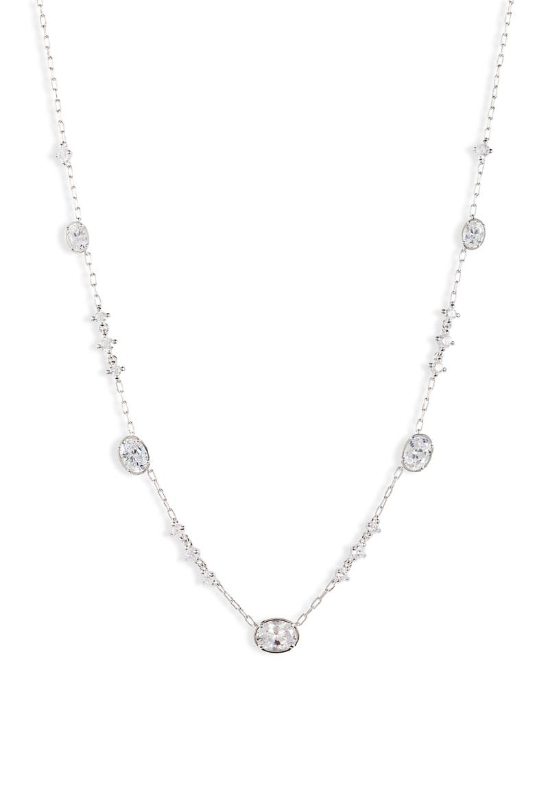 Issa Cubic Zirconia Station Necklace, Main, color, RHODIUM