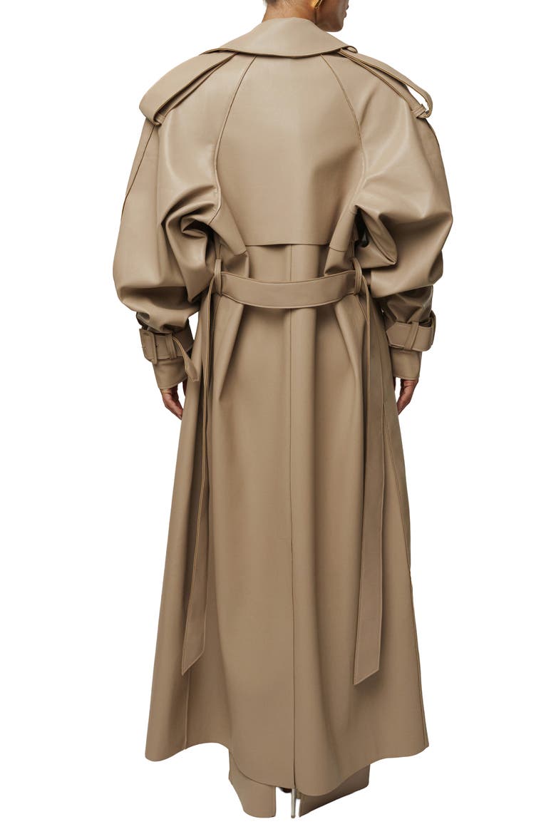 Icon Double Breasted Faux Leather Trench Coat, Alternate, color, TAN