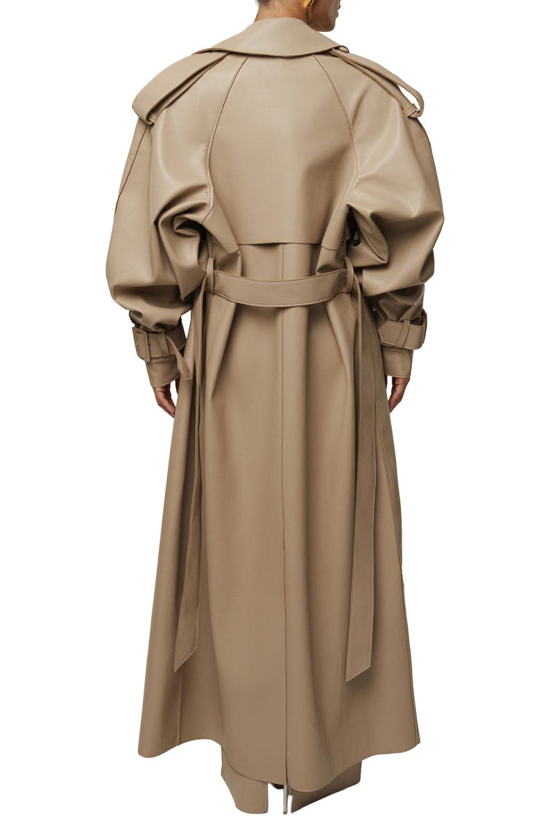 JLUXLABEL Icon Double Breasted Faux Leather Trench Coat, Alternate, color, Tan