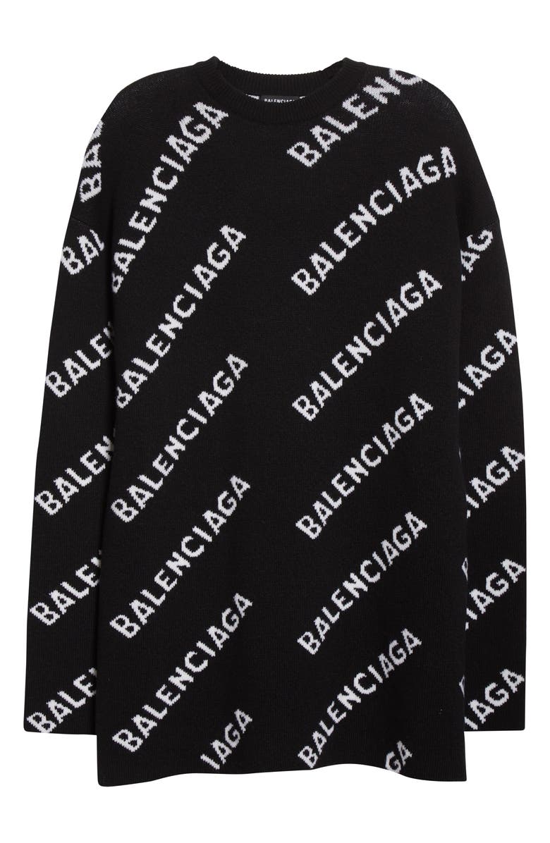 Balenciaga Intarsia Diagonal Logo Oversize Wool Blend Sweater, Alternate, color,