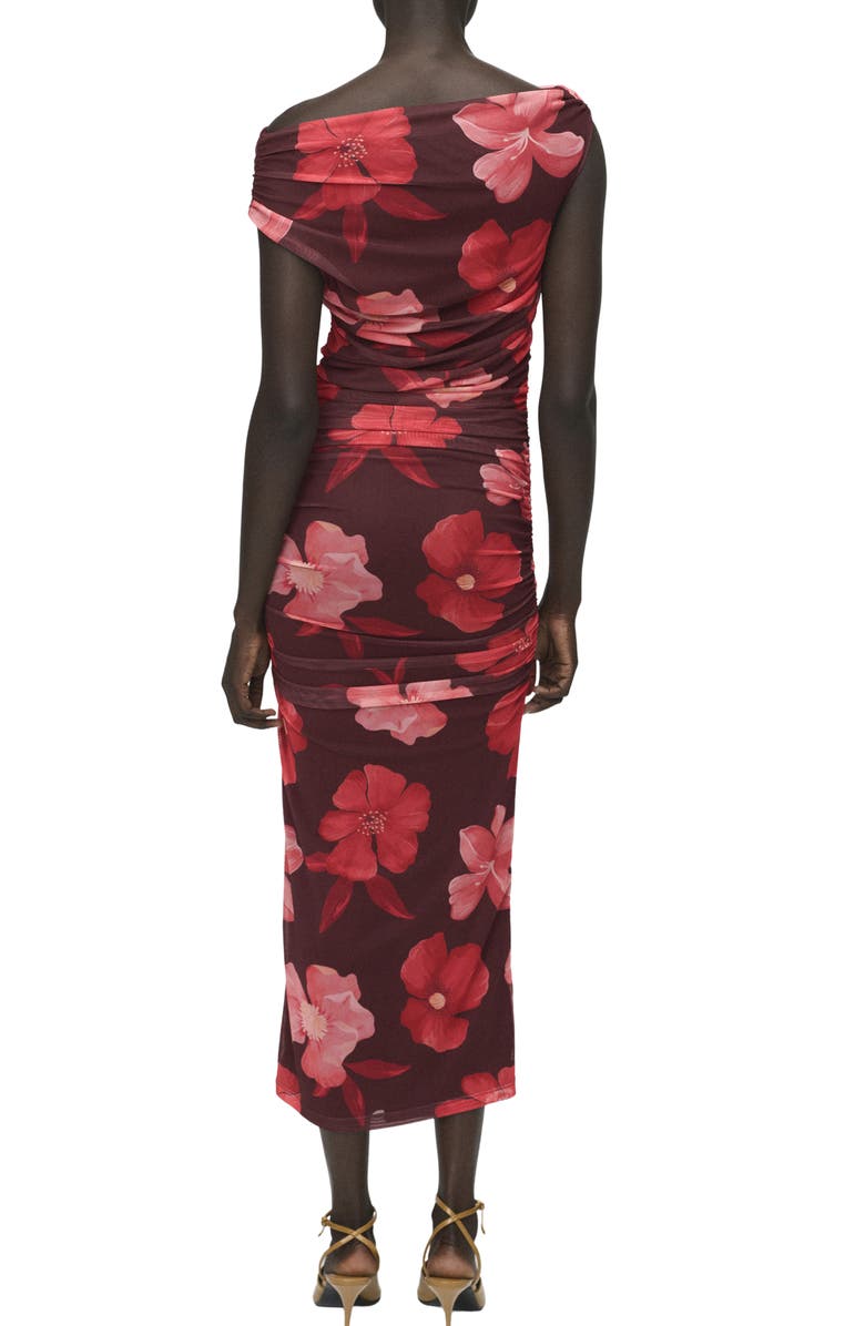 MANGO Asymmetric Floral Print Sheath Dress, Alternate, color, Brown