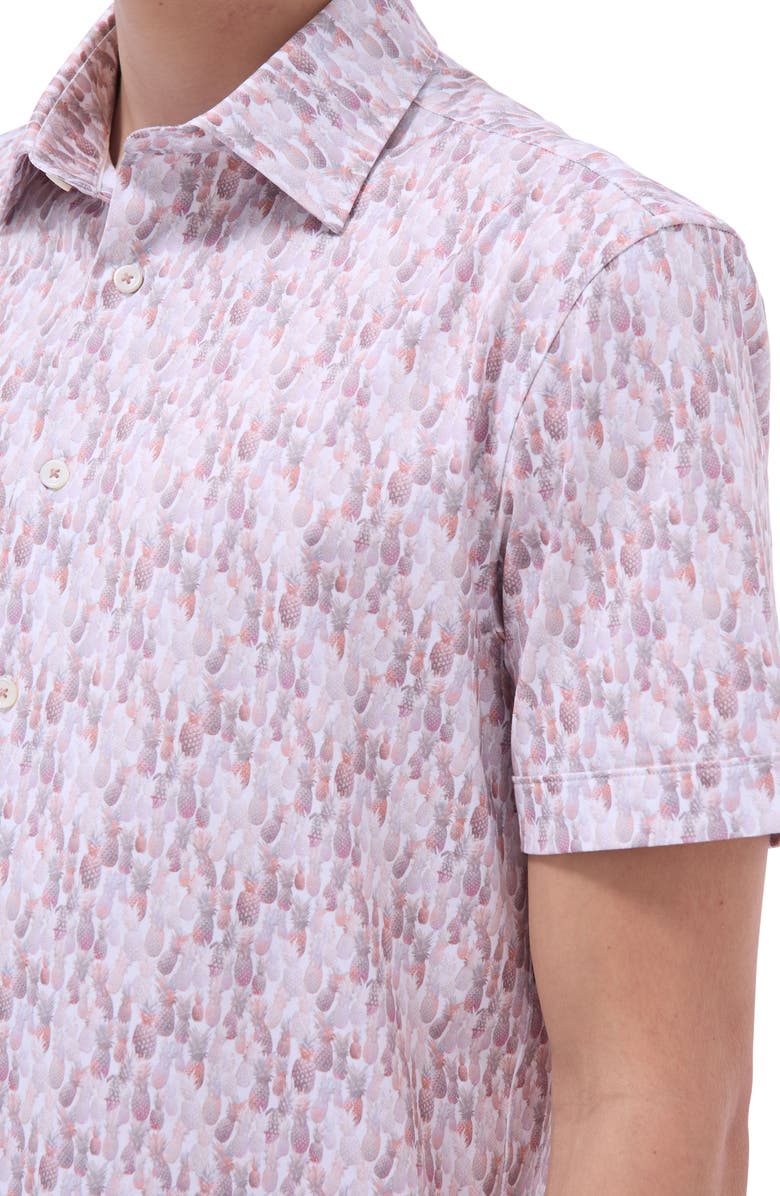 Bugatchi Miles OoohCotton<sup>®</sup> Pineapple Print Short Sleeve Button-Up Shirt, Alternate, color, Brick