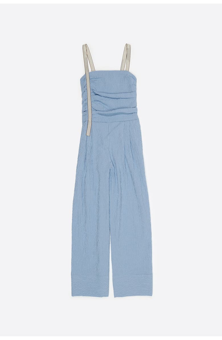 Bimba y Lola Striped Jumpsuit With Gathered Straps, Alternate, color, Light Blue
