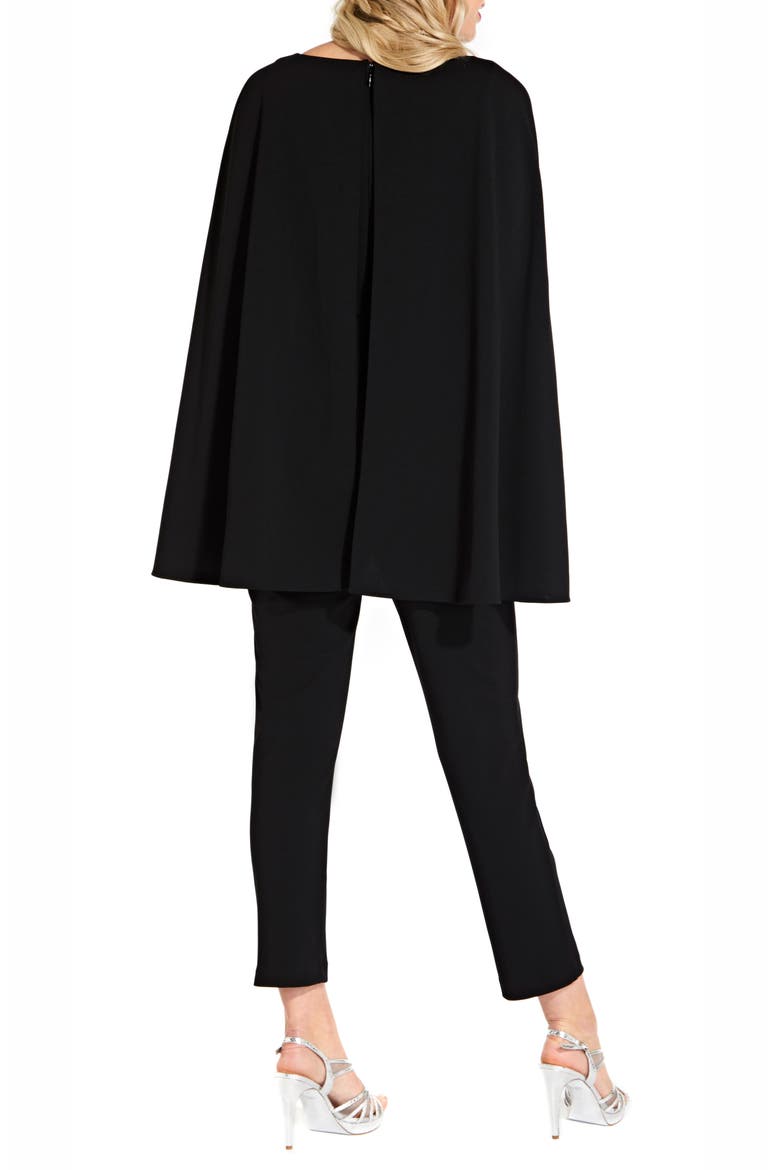 Long Cape Sleeve Stretch Crepe Jumpsuit, Alternate, color, BLACK