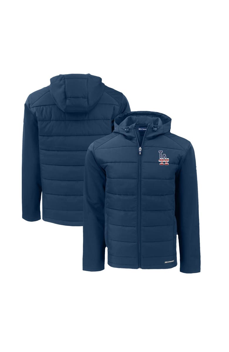 Cutter & Buck Men's Cutter & Buck  Navy Los Angeles Dodgers Stars & Stripes Big & Tall Evoke Hybrid Eco Softshell Recycled Full-Zip Hoodie Jacket, Main, color, 