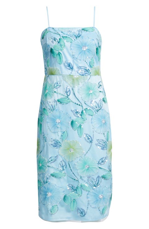 Sequin Floral Cocktail Midi Dress