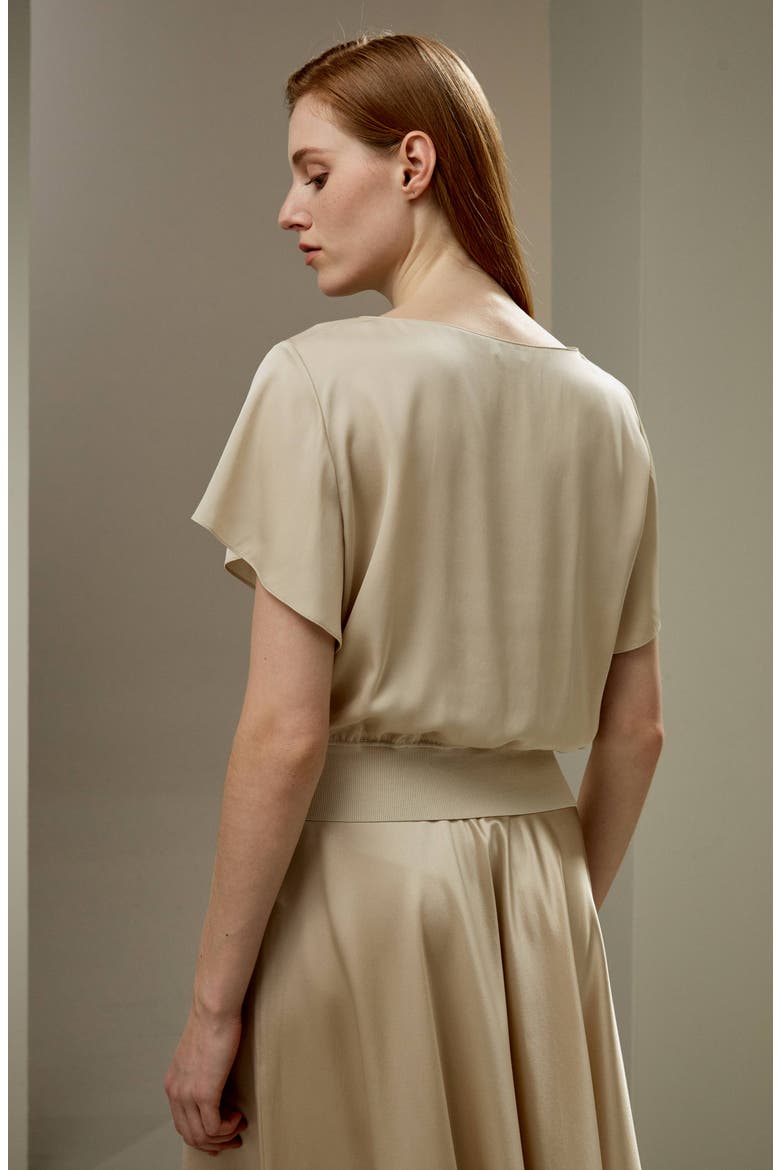 Women's Short Rippled Batwing Sleeves Silk Shirt, Alternate, color, Cream