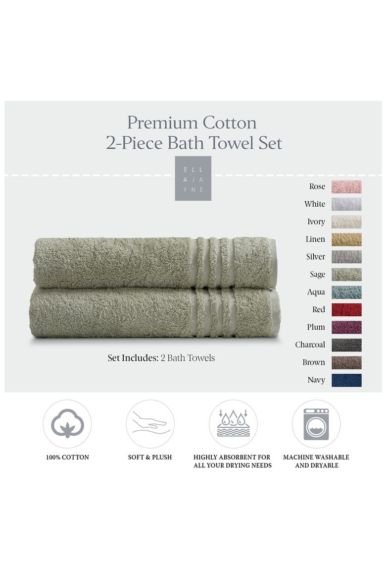 Solid Cotton 2-Piece Bath Towel Set, Alternate, color, SAGE