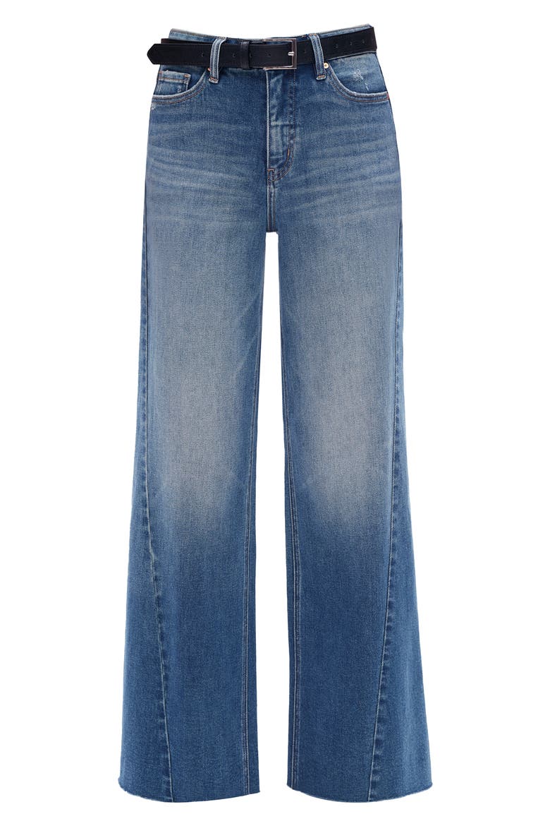 High Waist Raw Hem Wide Leg Jeans, Alternate, color, MEDIUM BLUE