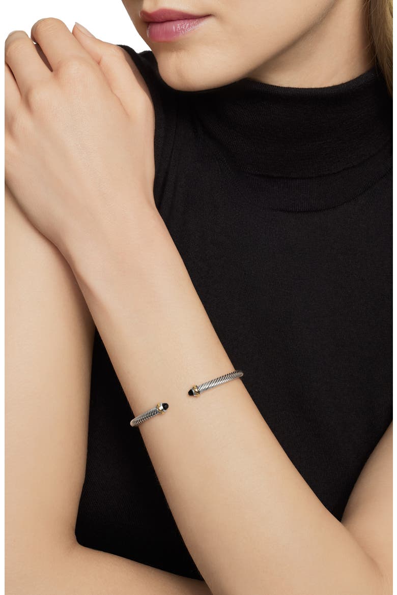 Cable Classic Bracelet with 18K Gold & Semiprecious Stones, 4mm, Alternate, color, BLACK ONYX