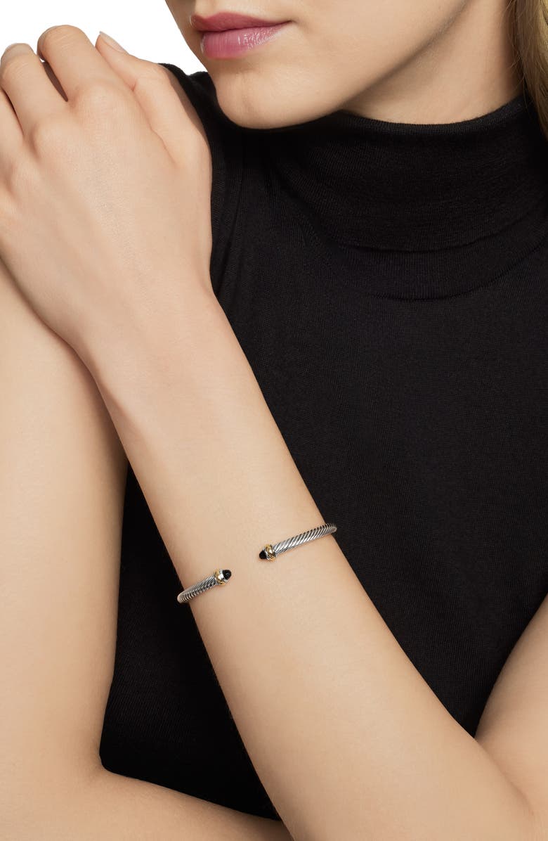 David Yurman Cable Classic Bracelet with 18K Gold & Semiprecious Stones, 4mm, Alternate, color, Black Onyx