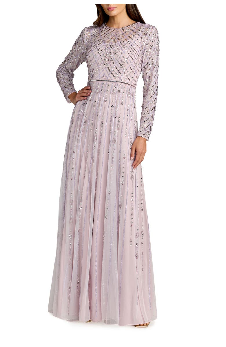 Mac Duggal Hand Embellished Long Sleeve A-Line Gown, Main, color, Vintage Lilac