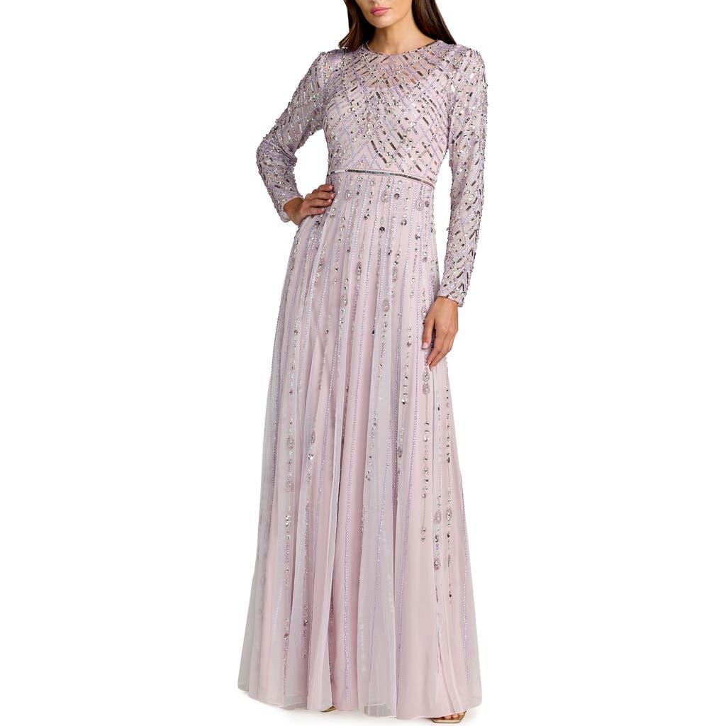 Mac Duggal Hand Embellished Long Sleeve A-Line Gown in Vintage Lilac at Nordstrom, Size 4