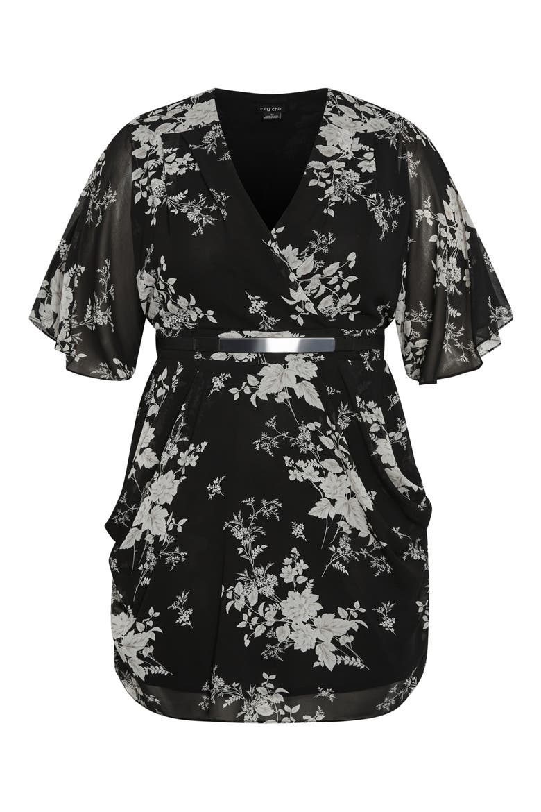 Bouquet Flutter Sleeve Faux Wrap Dress, Alternate, color, MINI BOUQUET