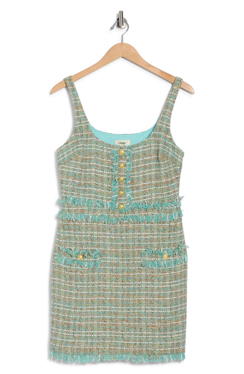 L'AGENCE Valli Square Neck Sleeveless Tweed Minidress, Alternate, color, Lagoon/ Lt Brown Tweed