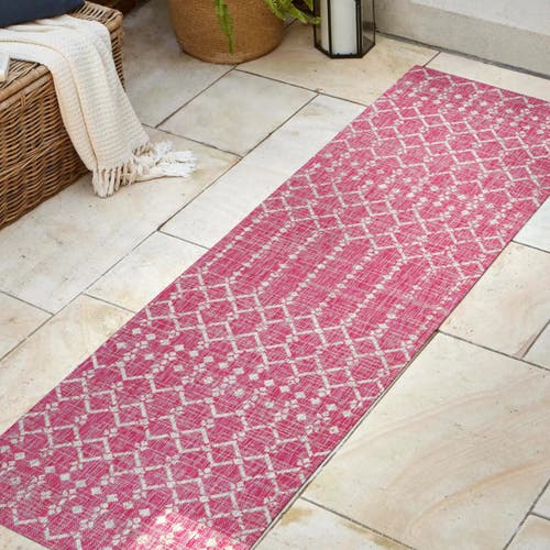 Jonathan Y Ourika Moroccan Geometric Textured Weave Indoor/outdoor Area Rug In Fuchsia/light Gray