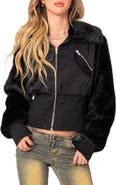 EDIKTED Malliora Faux Fur Trim Bomber Jacket