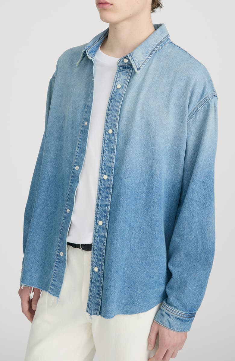 FRAME Relaxed Fit Distressed Denim Snap-Up Shirt, Alternate, color, Suntrace