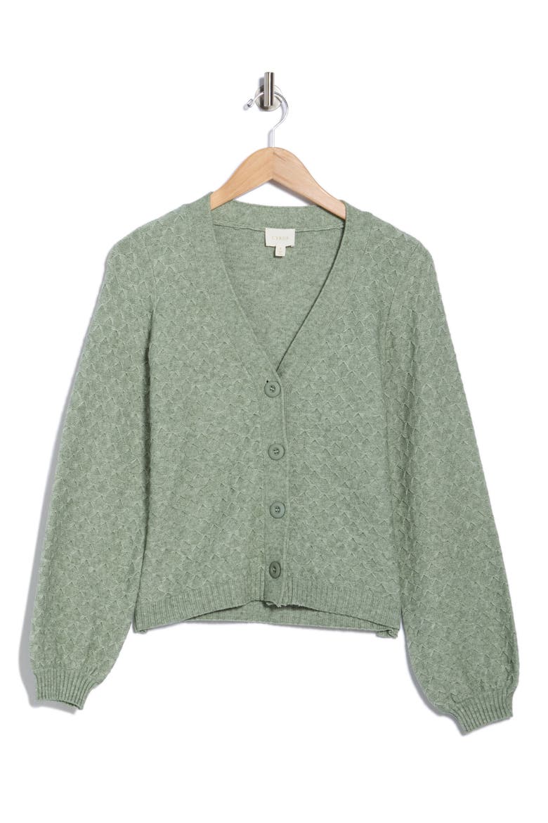 Bow Cable Knit Cardigan, Alternate, color, EUCALYPTUS