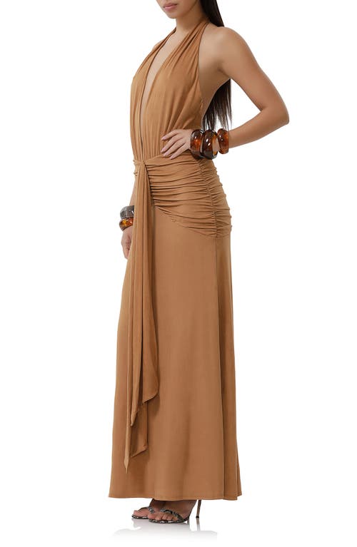 AFRM AFRM HEIDI PLUNGE HALTER NECK FAUX SUEDE MAXI DRESS