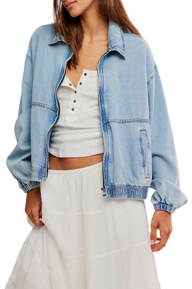 Birdie Relaxed Denim Bomber Jacket, Main, color, MOCKINGBIRD