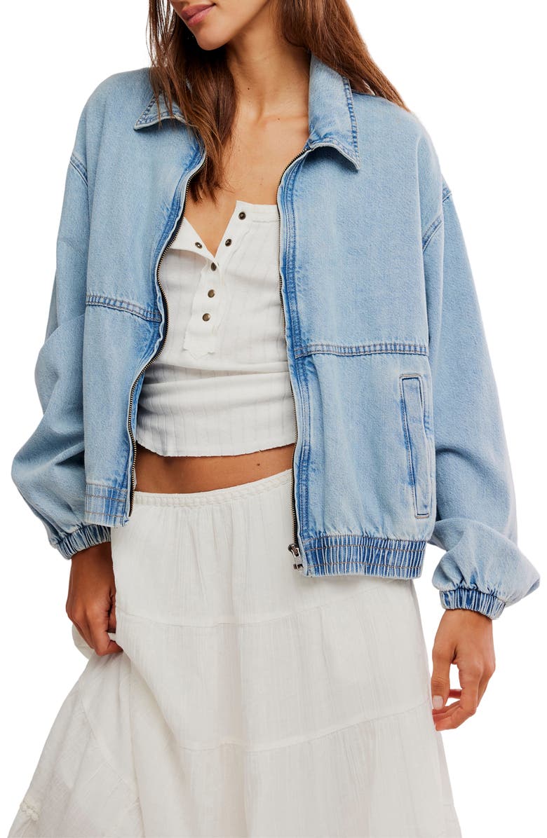 Free People Birdie Relaxed Denim Bomber Jacket, Main, color, Mockingbird